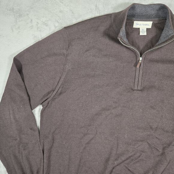 John W Nordstrom Sweater Dark Brown Extra Fine Merino Wool Pullover 1/4 Zip 2XL - Picture 5 of 11